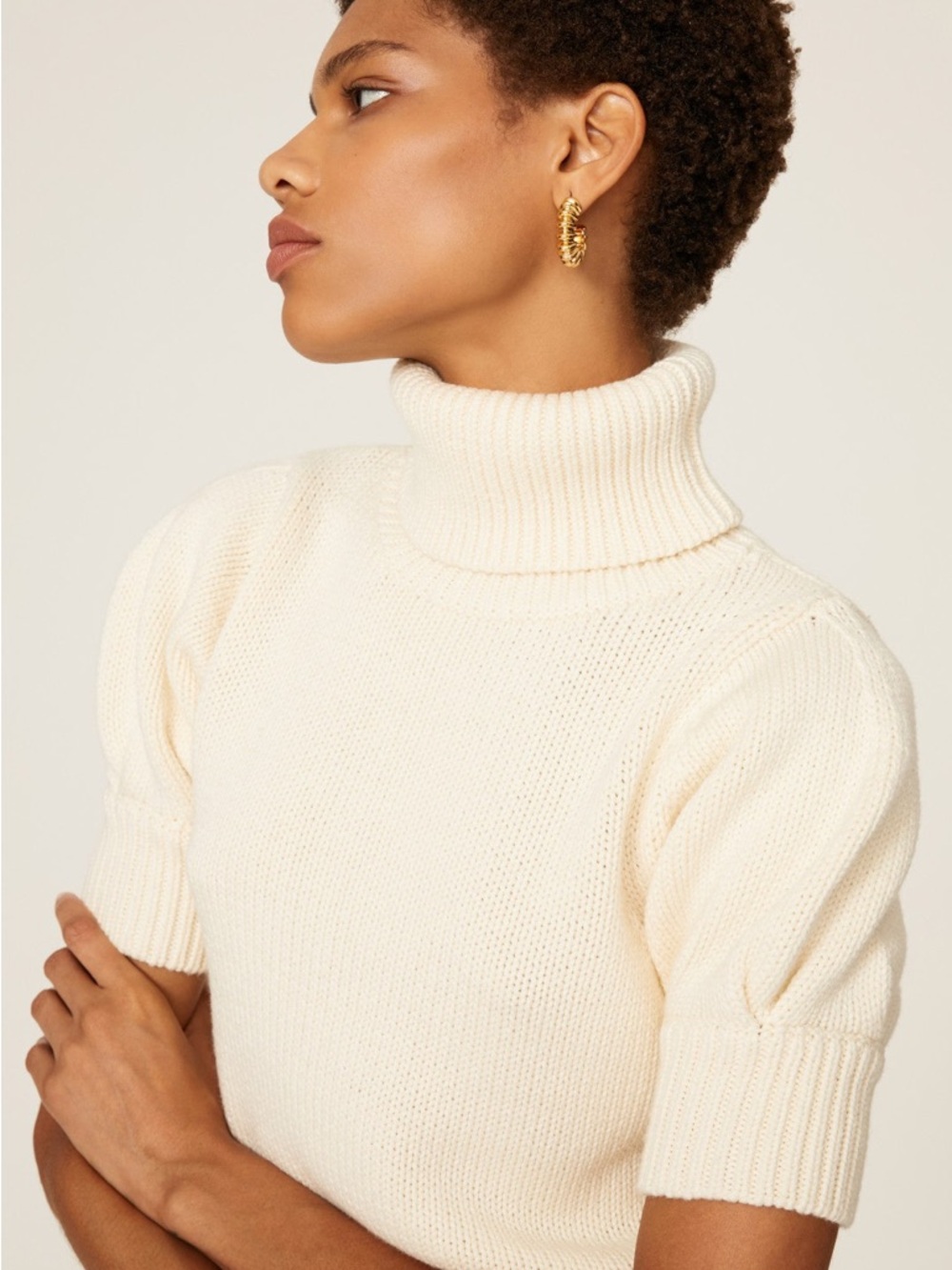 Rent the Runway Adam Lippes Collective Cream Puff Sleeve Knit Sweater XS Organic